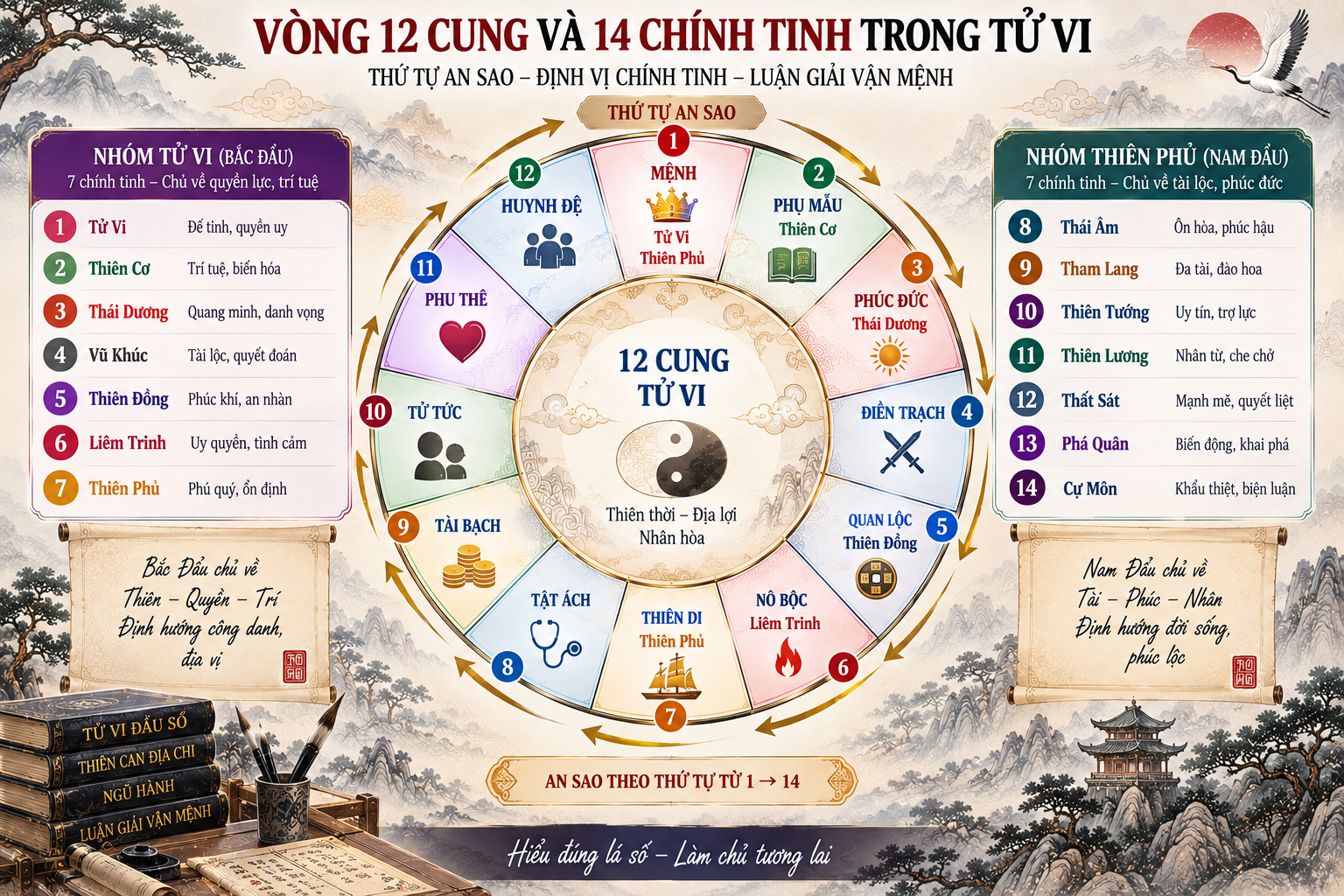 Cách an 14 chính tinh trong lá số tử vi