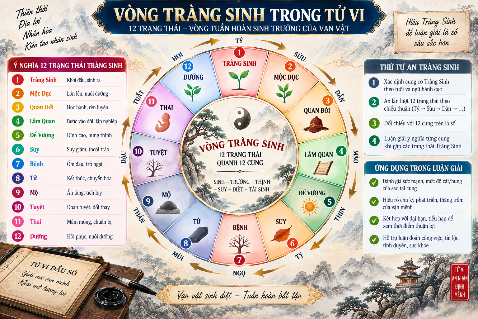 An vòng Tràng Sinh trên lá số tử vi