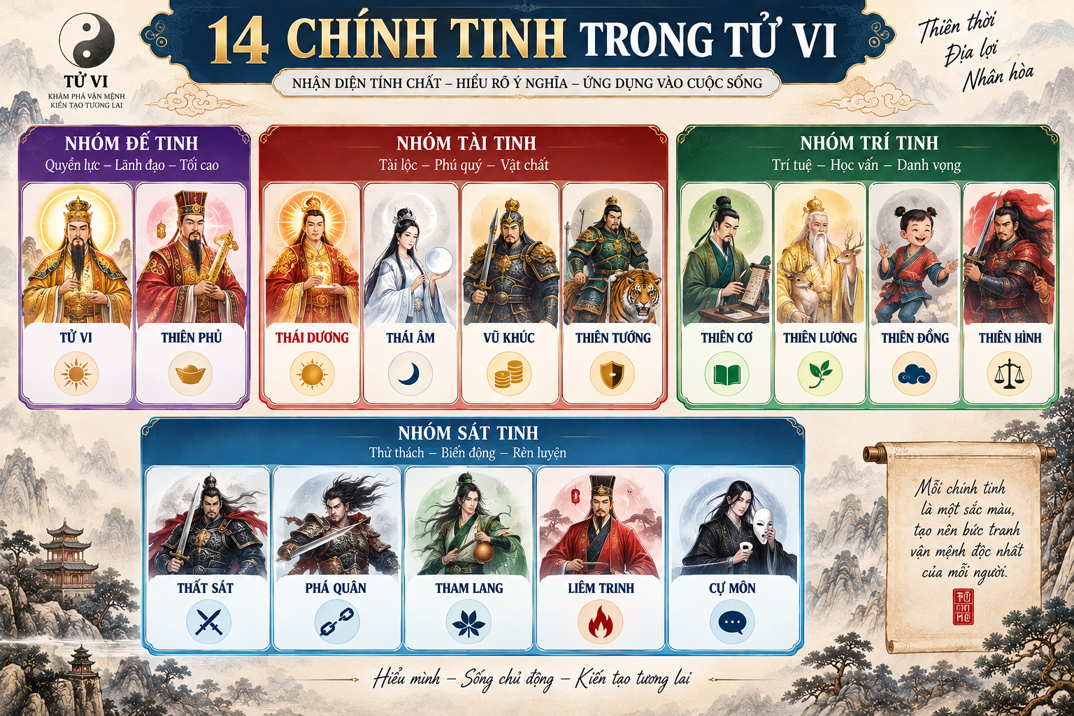 14 chính tinh cần biết khi xem lá số miễn phí