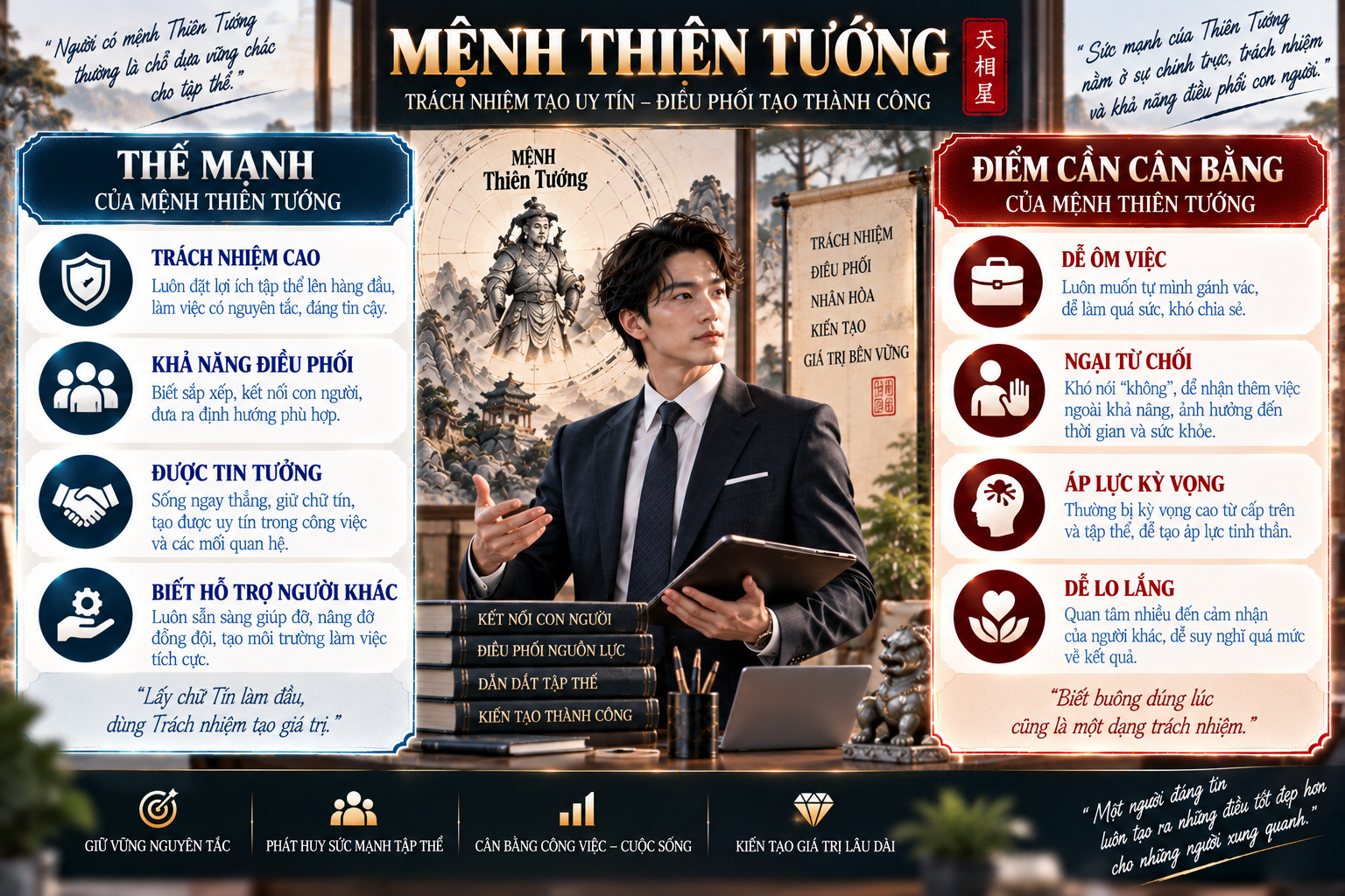 Điểm mạnh và điểm cần cân bằng của mệnh Thiên Tướng