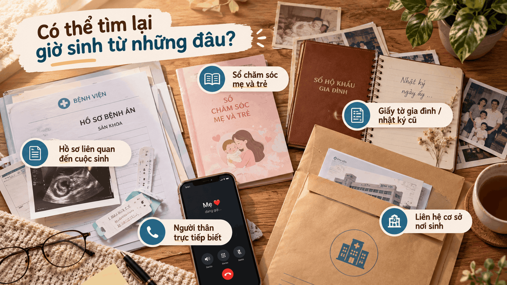 Có thể tìm lại giờ sinh từ những đâu?
